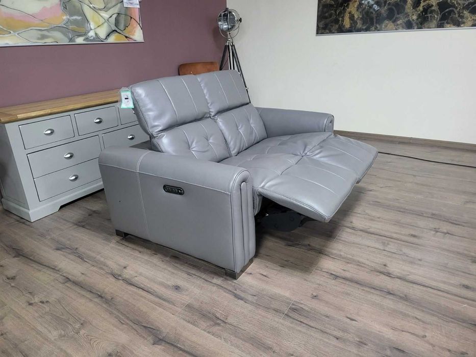 Сив кожен диван двойка с електрически релакс механизъм "Alessio"