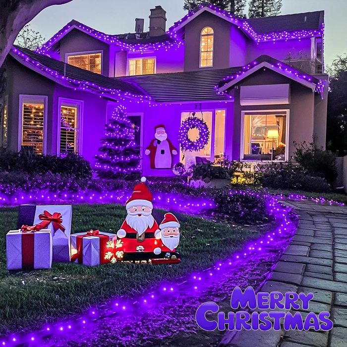 външни коледни лампички 25м студено розова светлина с 8 програми