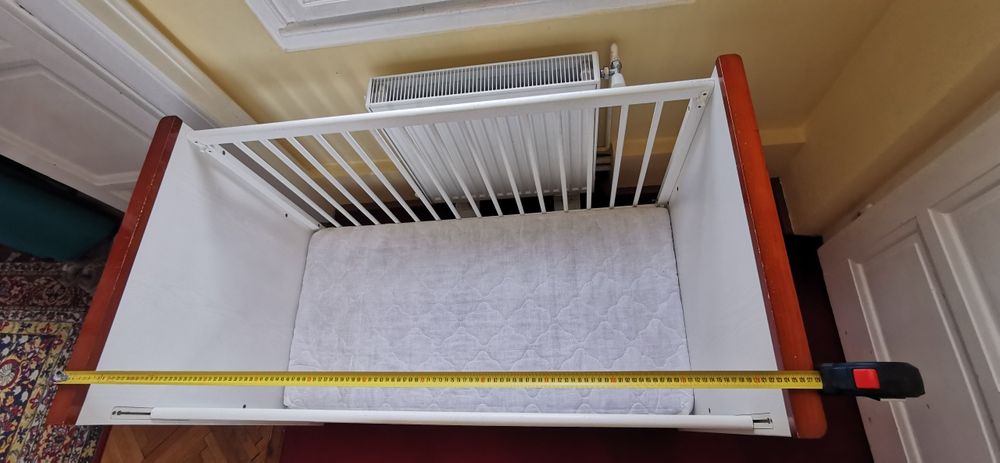 Patut pentru copii Baby, din lemn masiv, 120x60 cm, cu sertar