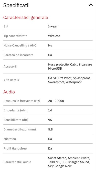 Casti in-ear UnderArmour Flash True Wireless originale