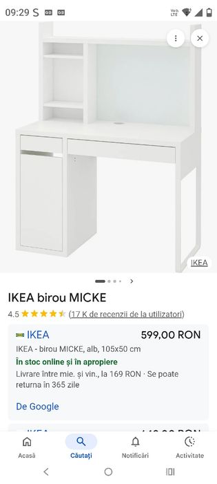 Birou alb  Ikea 2 corpuri