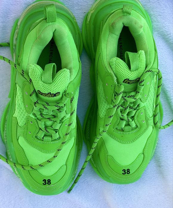 Balenciaga Ttriple S уникални дамски смимкърси елелтриково зелено Топ качество 38