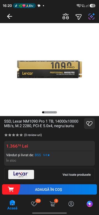 SSD, Lexar NM1090 Pro 1 TB, 14000x10000 MB/s, M.2 2280, PCI-E 5.0x4, negru/auriu