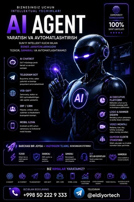 AI Agent | Telegram Bot | ERP CRM | Veb-sayt | Mobil ilova