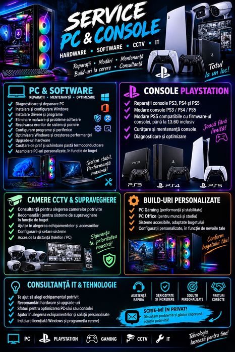 Service PC, Console, CCTV si Consultanta IT - Reparatii si Upgrade