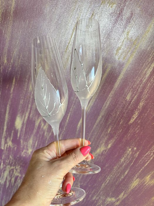 РАЗПРОДАЖБА!!! Рисувани сватбени ритуални чаши комплект от 2бр