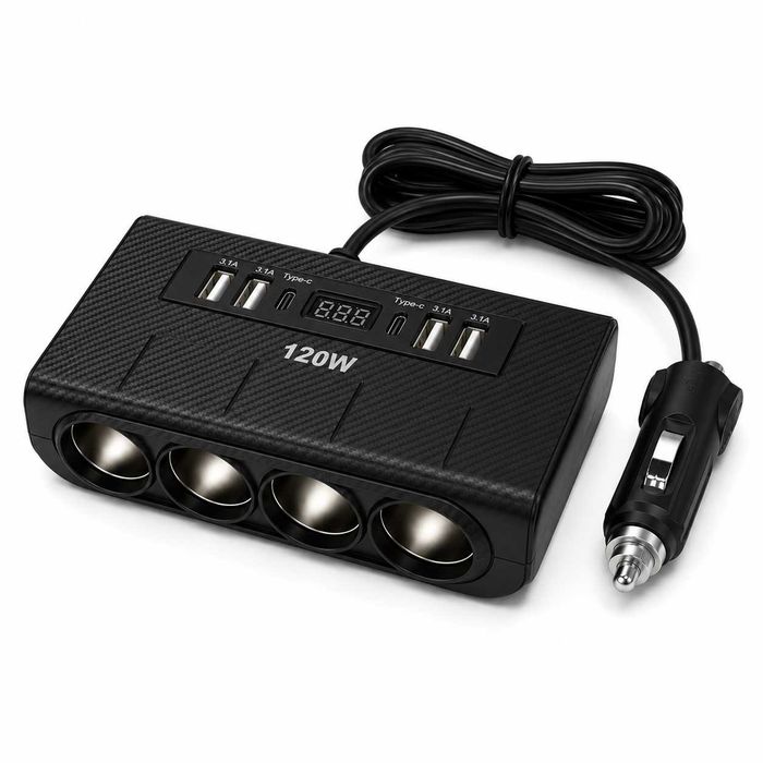 Разклонител за запалка с 4 гнезда, usb + type C