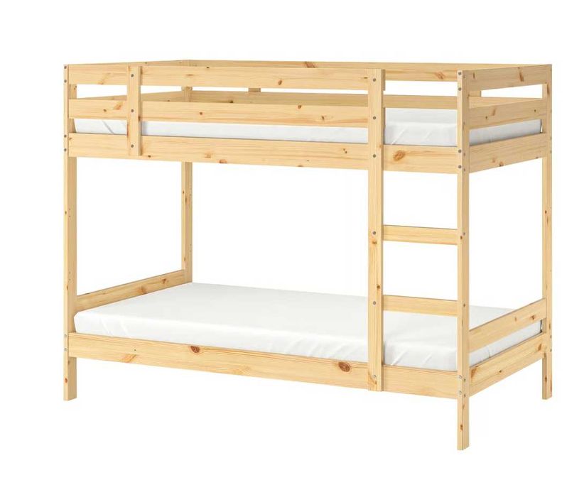 Pat suprapus etajat copii din lemn de pin cu saltele incluse 90x200 cm
