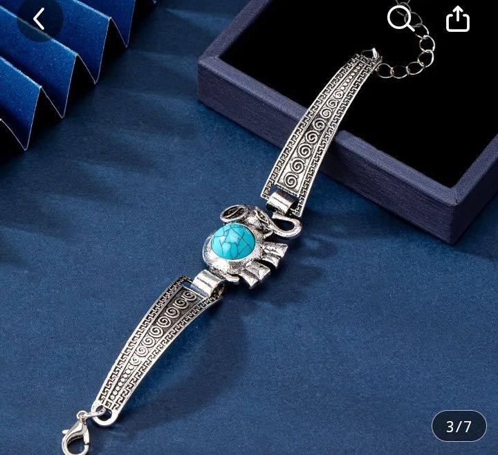 Винтиж алуминиев браслет с тюркоазен инлей