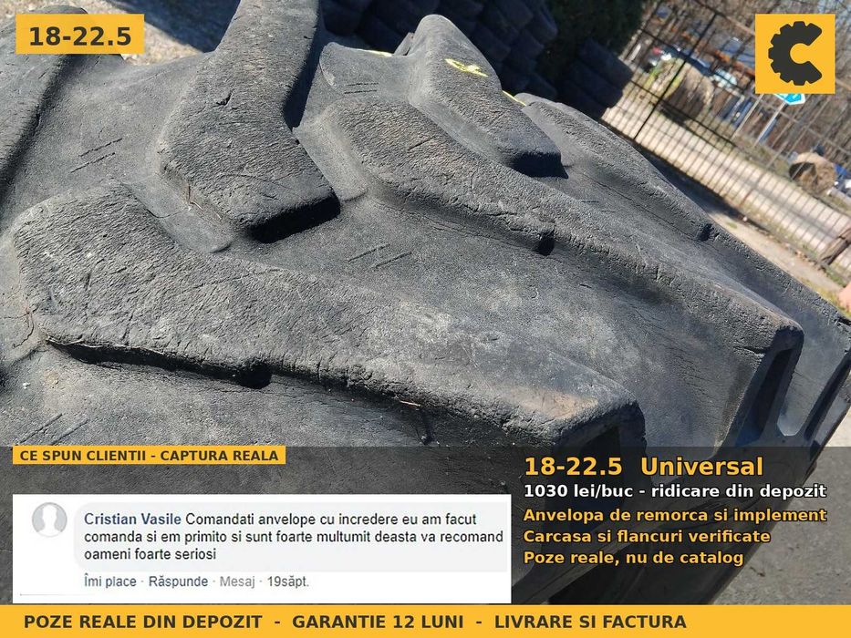 Cauciucuri Anvelope 18-22.5 18R22.5 18 22.5 18225 Universal Remorca Implement Flotatie SH Second Hand IEFTIN Oferta Pret Bun Reducere Livrare Factura
