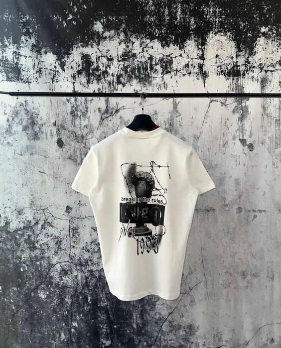 Tricou Hugo alb/negru - calitate PREMIUM