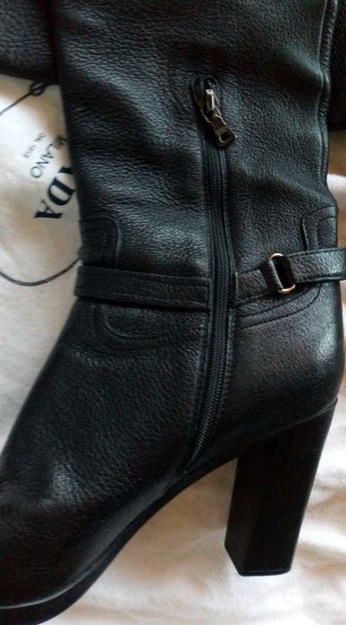 Ботуши Prada, 38.5, естествена кожа, черни