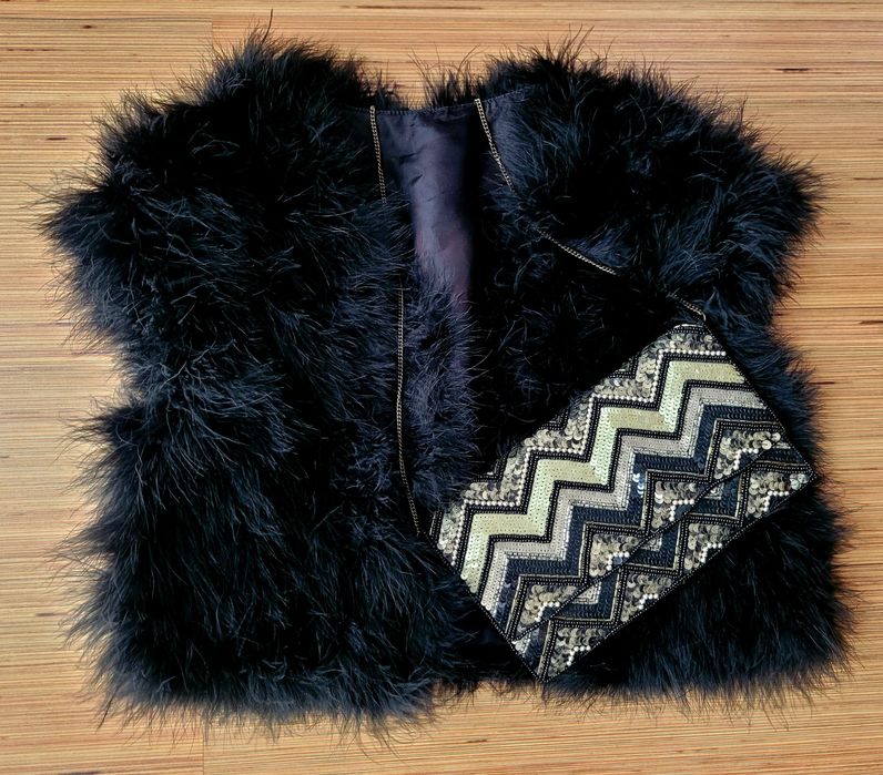 Vesta pene struț, fusta paiete Topshop