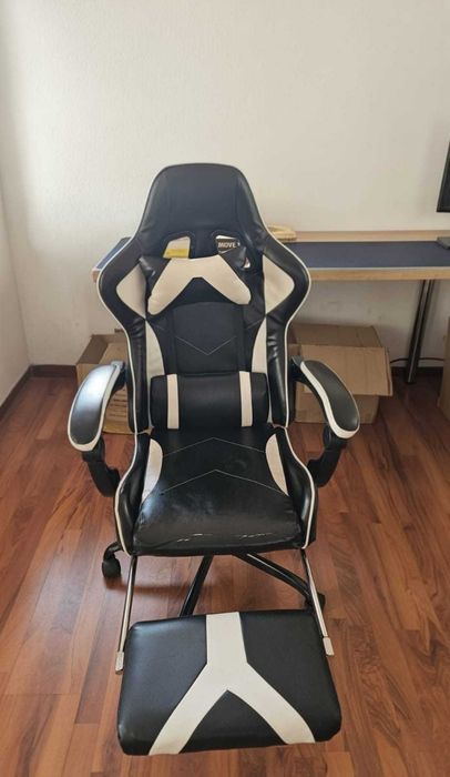 Scaun gaming - alb cu negru