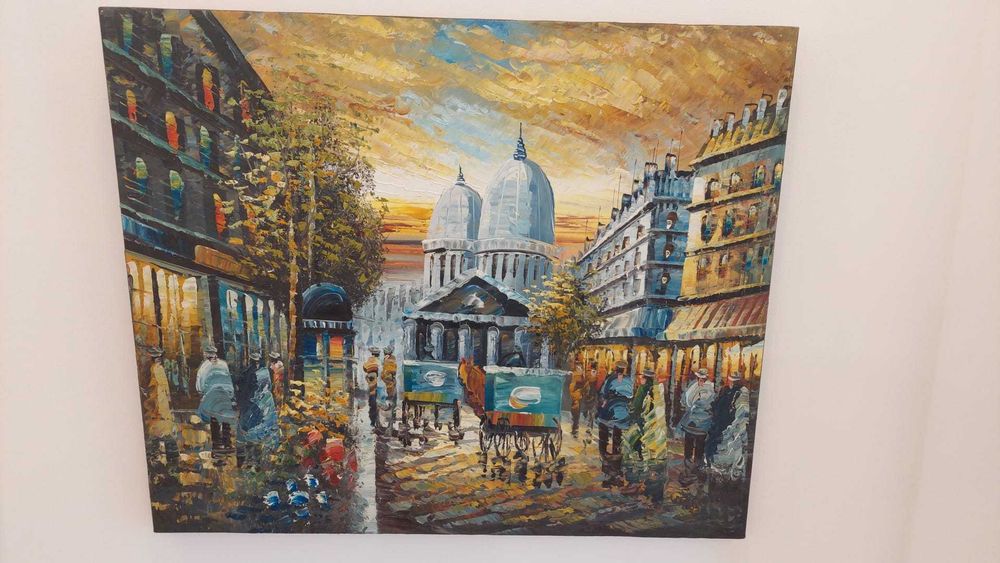 Tablou pictat manual- peisaj citadin interbelic