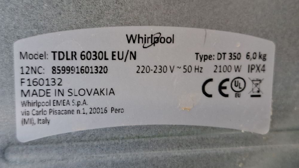 Перална Whirlpool TDLR 6030L  горно зареждане