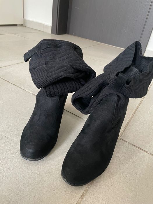 cizme lungi cu toc tip ciorap de piele intoarsa