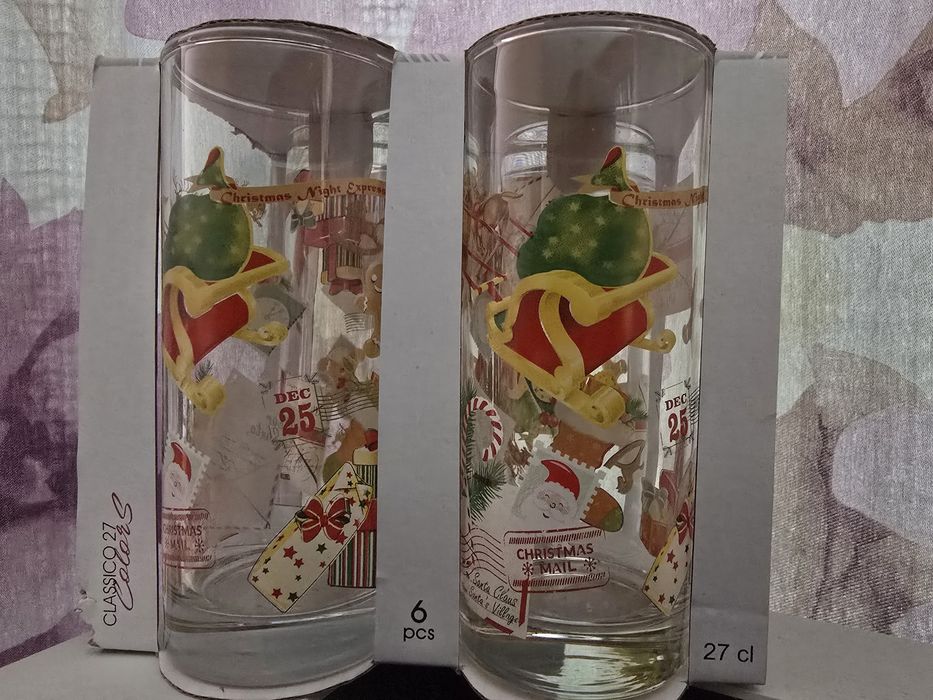 Комплект 4 броя чаши 270 мл. с Коледен декор D343 Uniglass Poshta Sant