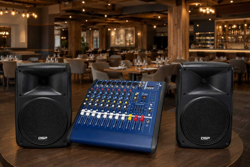 Mixer audio 2 X 500W 8 canale PMX802D cu amplificator USB Bluetooth 16 efecte DSP Egalizator