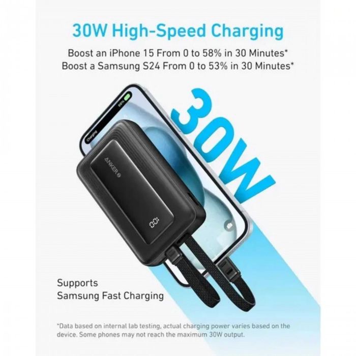 Anker Zolo Power Bank 10000mAh 30W + Cable Type-C и Lightning