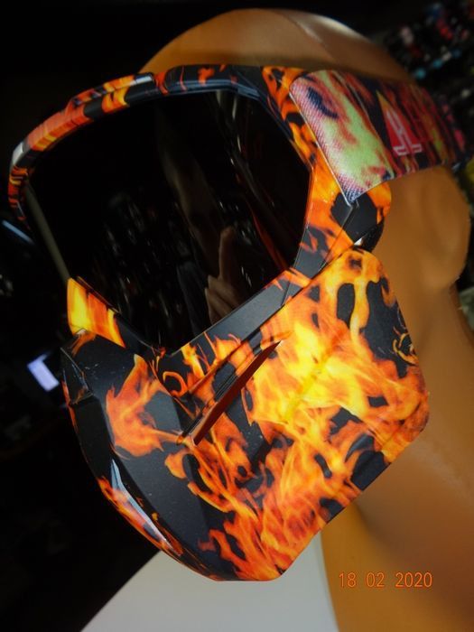 Маска за лице + очила ghost rider чопър мотор мото с пламаци нова
