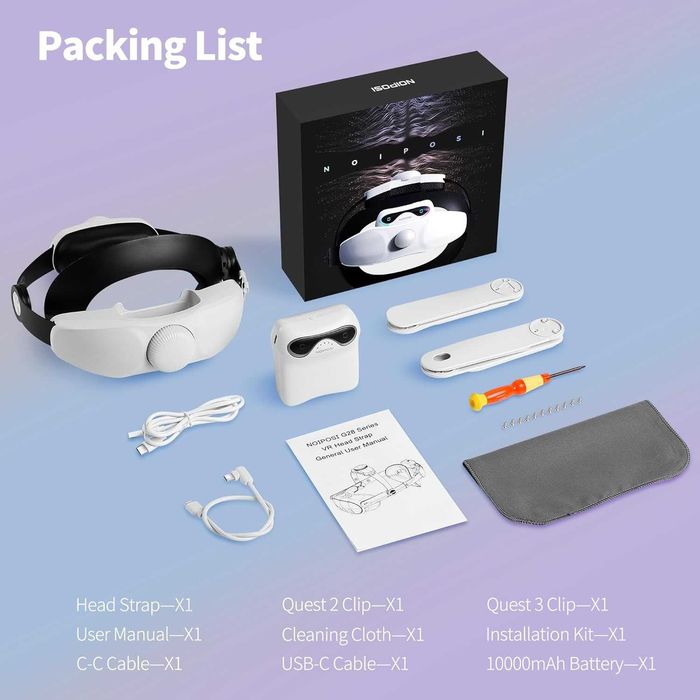 Noiposi 10000mAh батерия Каишка за глава за Meta Quest 3s/3/Quest 2