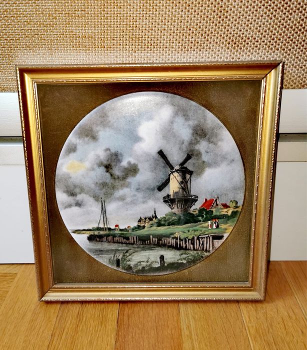 Картина миниатюра плакет 2бр антикварна керамика ръчно рисувани рамки