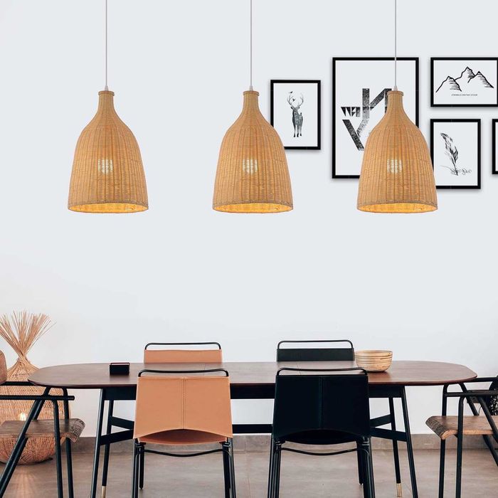 LOFOB Бохо ръчно изработена лампа от естествен плетен ратан