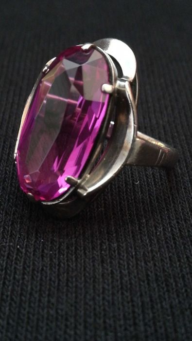 Перстень серебро с крупным аметистом 875 проба СССР