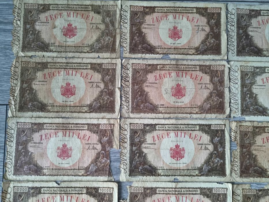 Lot 15 bancnote Romania 10000 lei 1945-1946