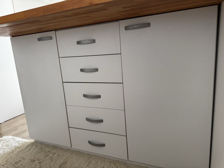 Insulă bucătărie/bar/birou cu blat stejar gros 4 cm, 160x80, 5 sertare