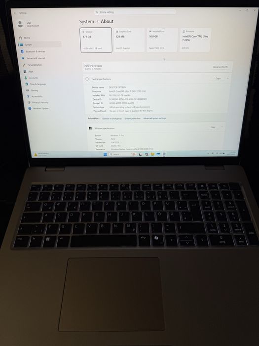 Laptop Dell Pro 16 PC16250 Intel® Core™ Ultra 7 265U,16GBDDR5,512GBSSD