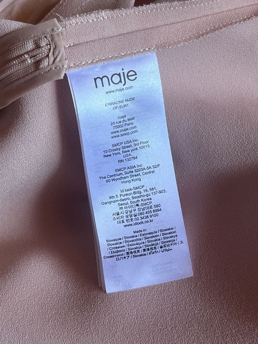 Maje, rochie elegantă, roz pudrat, dantelă talie