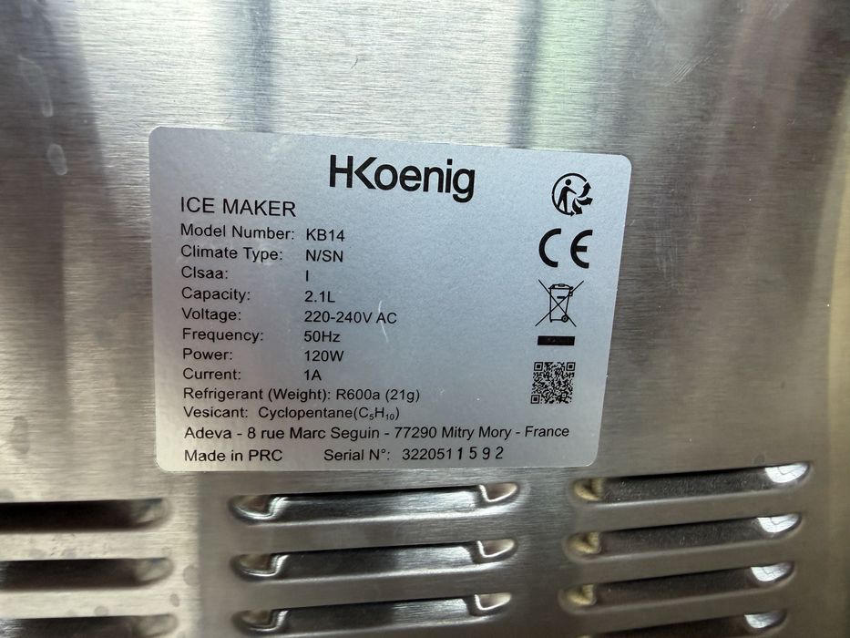 Продавам Ледогенератор H.Koenig KB14, Капацитет 12кг/24 ч, 2.1 л, 150W, Сив