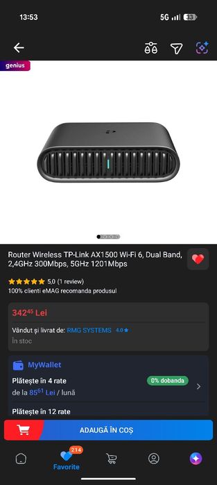 Router Wireless TP-Link AX1500 Wi-Fi 6,Dual Band