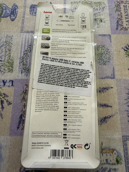 Hama Cablu USB-C, ștecher USB-C - ștecher Micro USB 2.0, 0.75m