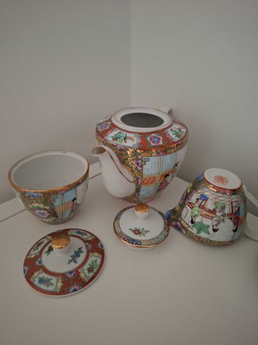 Set complet ceai porțelan chinezesc vintage – Pictat manual – 15 piese