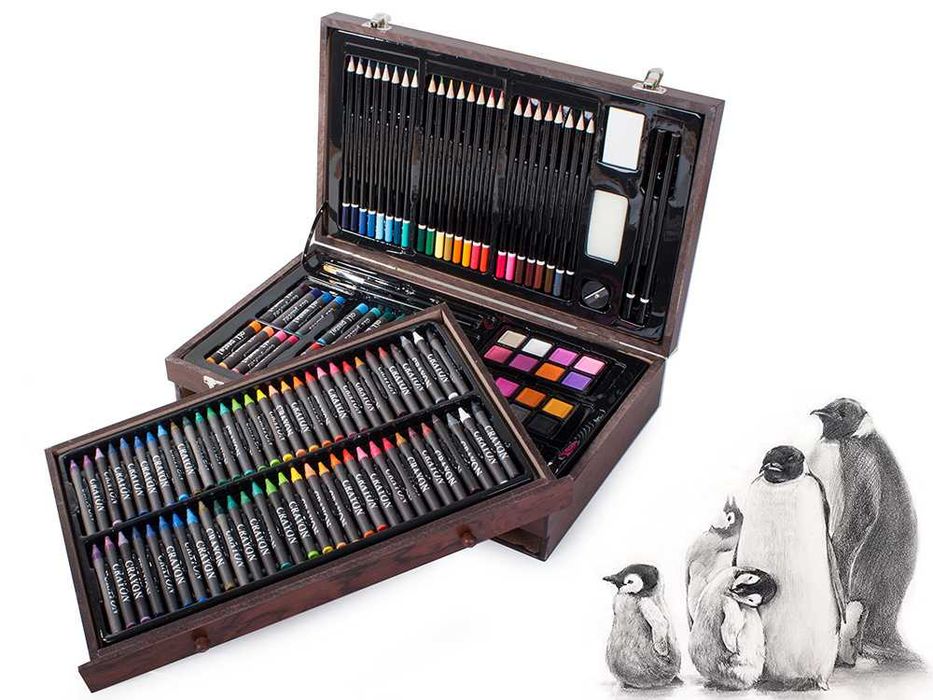 Set pictura si desen pentru copii 143 Piese Trusa de Lemn profesionala