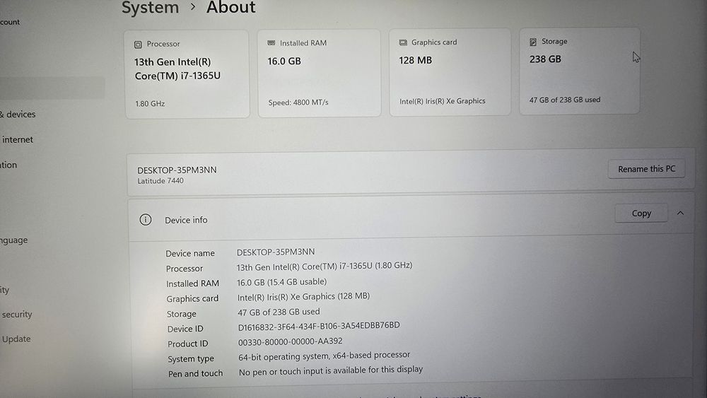 Dell Latitude 7440 14" i7-1365U 16gb ram 256gb nvme