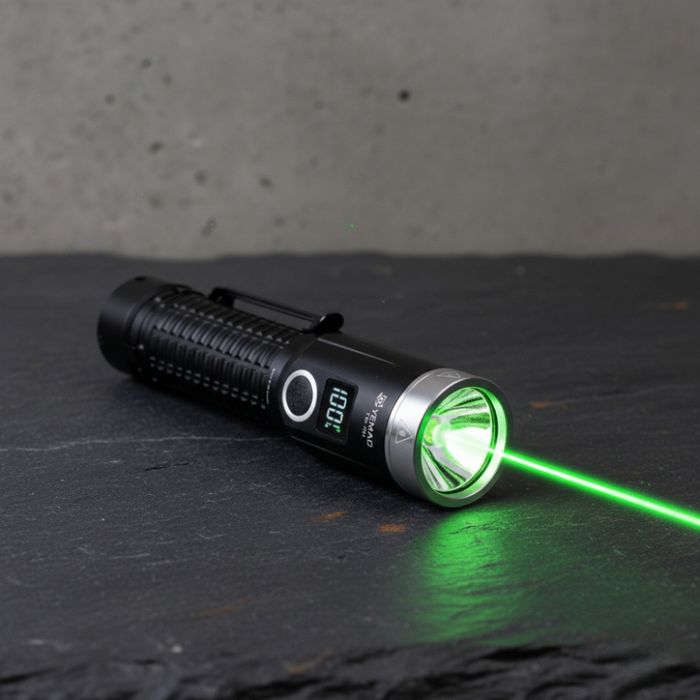 LED фенер YEMAO YM-F701 със зелен лазер - USB и дисплей