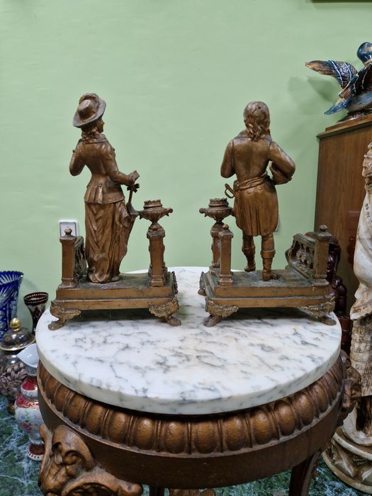 Чифт стари прекрасни антикварни бронзови фигури статуетки