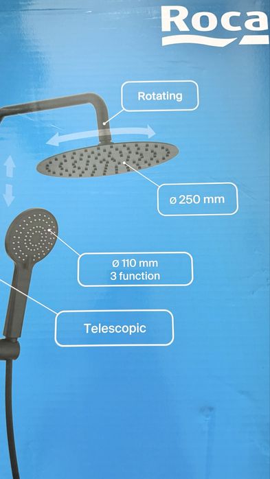 Sistem de duș (coloană) Roca Vega Plus A5A9A6ENB0, aparent, 250 mm, 1 funcție, mat, Negru