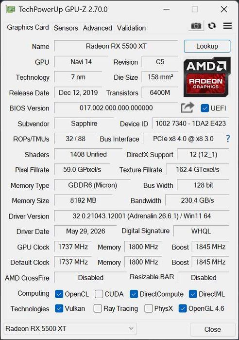 Sapphire NITRO+ RX 5500 XT 8 Gb Special Edition OC, sigiliul pe surub