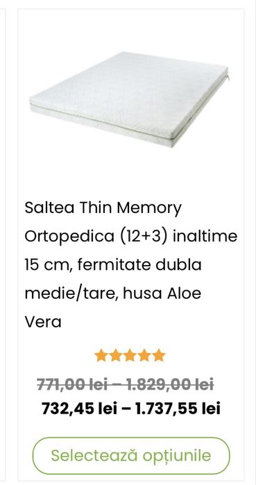 Saltea ortopedica (NOUA) 15 cm aloe vera -160/200cm