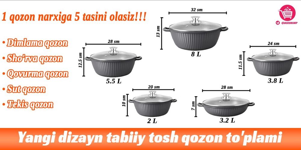 Mayfan toshli qozonlar toʻplami - 5 talik qozon.