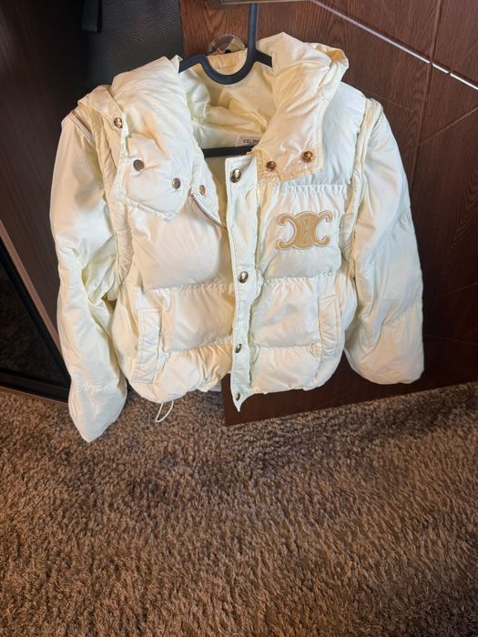 Дамско зимно яке Celine бяло с качулка