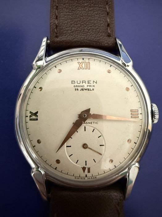 Ceas elvețian vintage Buren Grand Prix 15 Jewels, mecanic, anii ’50