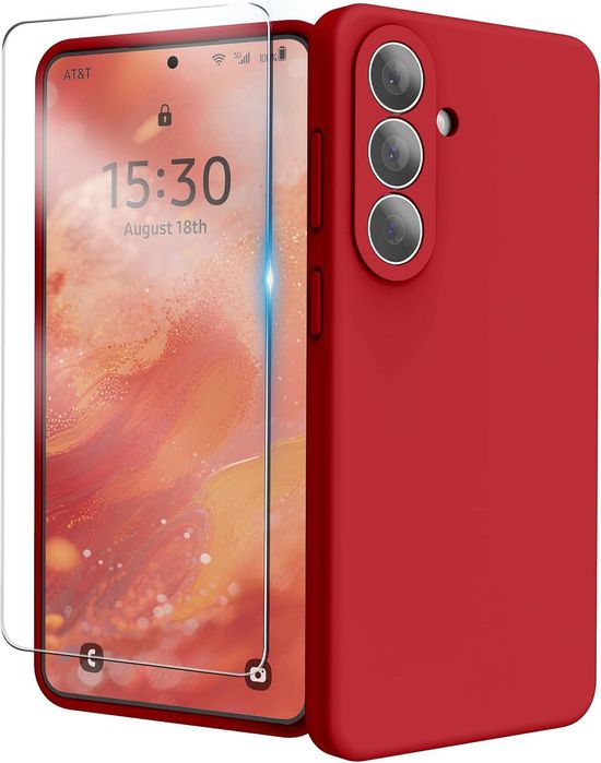 Матов силиконов кейс за samsung galaxy s26 - червен - със защита на ка