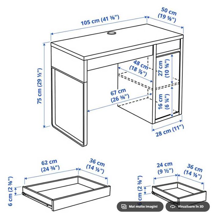 Birou Copii IKEA Micke 105x50 cm, negru-maro – ca nou / gata montat