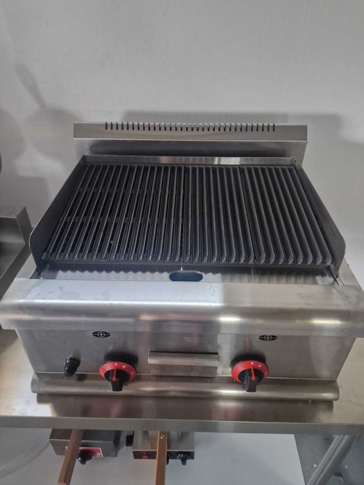 Grill de banc pe gaz cu roca vulcanica | Plita fonta | Inox | Nou